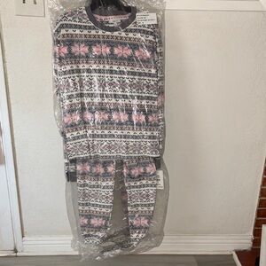 Kensie Cozy Pink and Gray Patterned Pajama Set